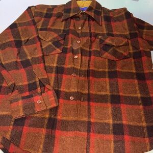 Vintage 60s-70s Ponderosa Virgin Wool Plaid Fall Color Button-Down Men’s‎ Shirt